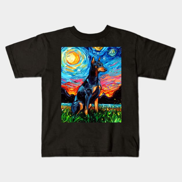 Doberman Starry Night Kids T-Shirt by sagittariusgallery